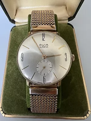 Avia Vintage 17 Jewel Incabloc Manual Wrist Watch & Original Box + Extra Links • £195