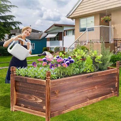 Rot-Resistant Wood Rectangle Raised Garden Bed Outdoor Elevated Herb Planter Box • £22.91