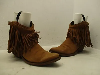 Liberty Black Brown Leather Fringe Short Cowboy Boots Womens Sz 8 Style LB71129 • $69.95