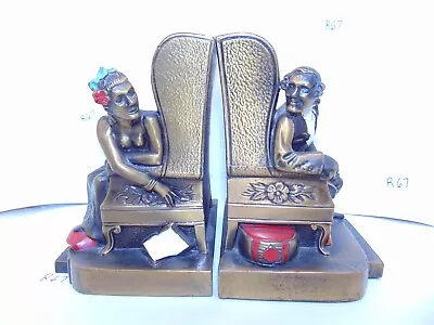 K & O VINTAGE 1930s BRONZE BOOKENDS SWEET HEARTS RISQUE   CAST METAL COLORIZED • $247.50