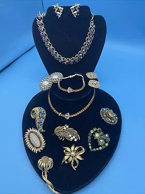 Vtg Costume Jewelry Lot BSK Napier Lisner Har Austria Goldtone Rhinestone ++1 • $77.99