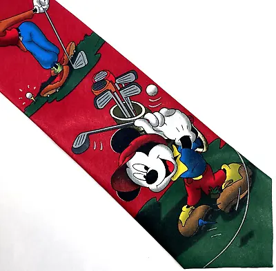 Vintage Mickey Unlimited Mens Tie Red W/ Mickey Mouse And Goofy Playing Golf • $15.81