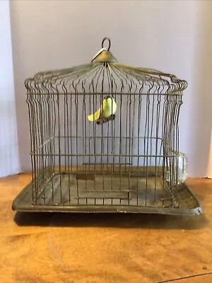 Antique Victorian HENDRYX Art Deco Brass Hanging Canary Bird Cage Made USA • $95