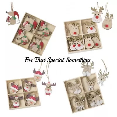 Traditional Wooden Christmas Tree Decorations Hanging Baubles Gift Present • £7.50