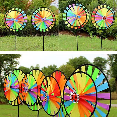 Double Layer Colorful Wheel Windmill Wind Spinner Kids Toys Garden Yard Dec Eh • £5.78