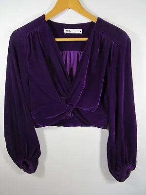 $23.99 • Buy Zara Velvet Crop Top Balloon Sleeve Women M Purple