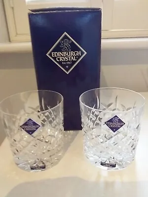 TWO EDINBURGH CRYSTAL -  WHISKY TUMBLER GLASS 8 Cm Dia/8.5cm High  UNUSED NEW • £35