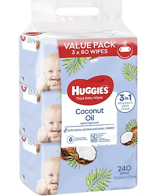 240 HUGGIES Thick Baby Wet Wipes Bulk Mega Pack Coconut Oil - Coconut Oil Wipes • $20.99