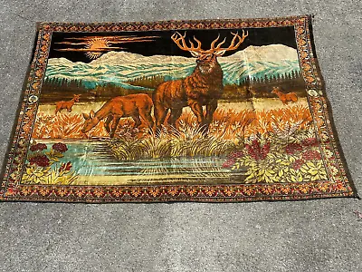Vintage Large Elk Scenery Velvet Tapestry • $54.50