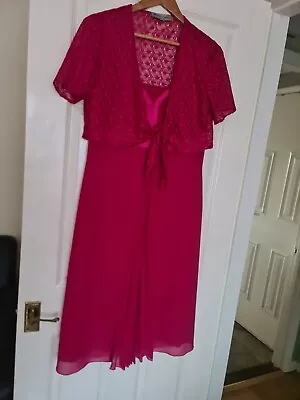 MICHAELA LOUISA Cerise Dress & Bolero Mother Of The Bride Groom Occasion Size 14 • £9.99