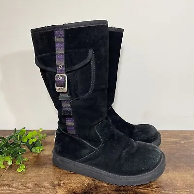 UGG Australia Black Suede Boots Cargo Retro Style Sheepskin Lined US 4 EU 34 • $11.82