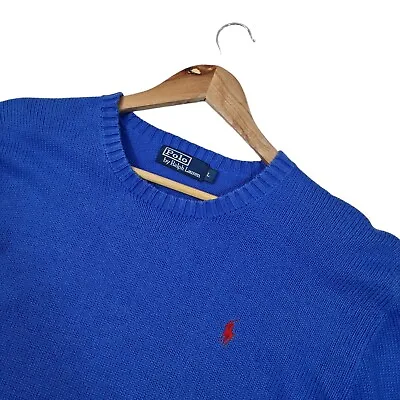 Polo Ralph Lauren Jumper Mens Large Blue Crew Neck Vintage Thick Cotton  • £35