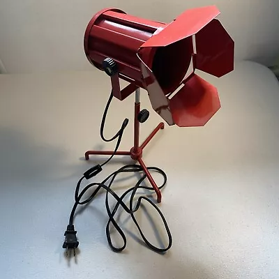 Industrial Tripod Table Lamp Vintage Red Metal Cinema Searchlight Spotlight • $69.99