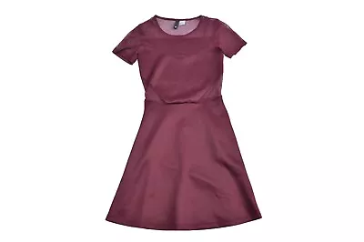 'H&M' Plum Purple Short Sleeve Mini Short Mesh Insert Skater Dress - Size UK 6 • £4.46