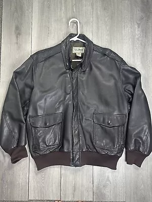 Vintage LL Bean A-2 Leather Military Style Flight Bomber Jacket Made In USA 44 L • $150