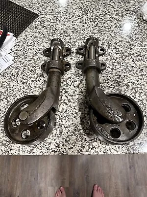 Pair Of Antique Lineberry Cast Iron Factory Industrial Casters • $350