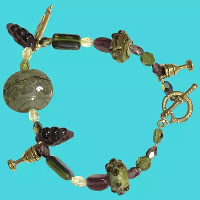 Vintage Venetian Art Glass Lamp Work Beads Grapes Goblets & Jewish Star Bracelet • $14.67