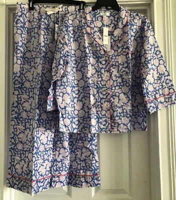 New J Crew SZ Blockprints Cotton Voile Pajamas Nila Blockprint NWT Sz S • $100