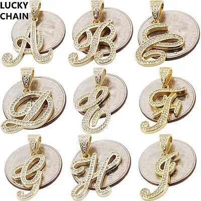 925 Sterling Silver Bling A-z Initial Letter Pendant Moon Cut/franco Chain L2 • $18.99