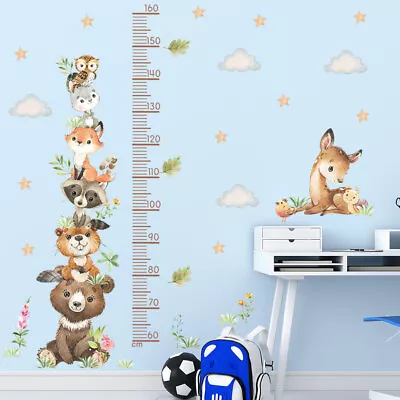 Kids Animals Height Chart Wall Sticker Cartoon Decals Bedroom Nursery Decals • £6.39