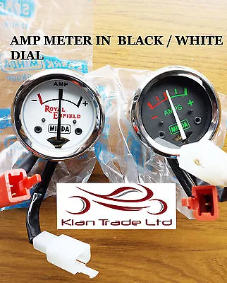 ROYAL ENFIELD BIKE AMP METER CLOCK BLACK White FACE 12V BSA AJS BULLET NORTON • $17.39