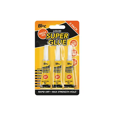 3 PACK LIQUID SUPER GLUE 3ML Max Strength Rapid Dry Metal Plastic Wood Ceramic • £2.09