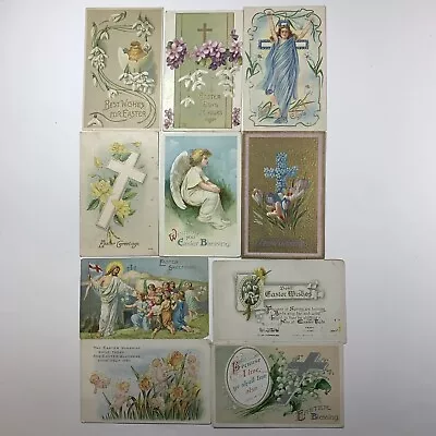 Lot Of 10 Vintage EASTER Postcards Angels Flowers Crosses Embossed Lot #576 • $10