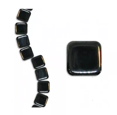30 Hematite Czech Glass Two 2 Hole 6mm Flat Square Tile Spacer Strand Beads • $4.99