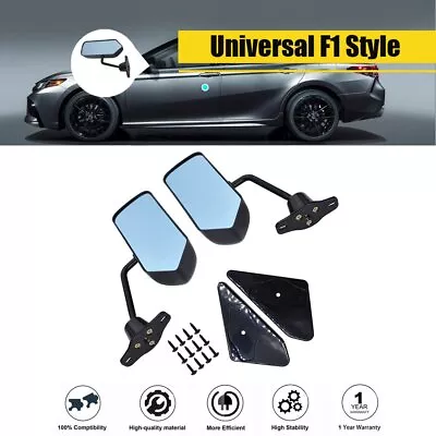 Black Universal F1 Style Car Racing Rearview Side Wing Mirrors Convex Glass 2pcs • $36.39