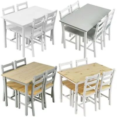 New Solid Wood Dining Table And 4 Chairs Set Home Kitchen Furniture 4 Colours • £119.99