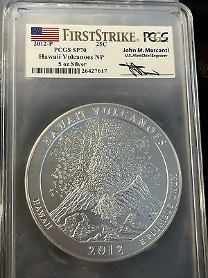 2012-P HAWAII VOLCANOES ATB 5 Oz SILVER PCGS SP70 MERCANTI SIGNED First Strike ! • $1499.99