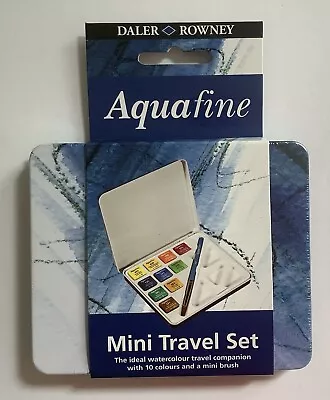 Daler Rowney Aquafine Mini Travel Set Tin Watercolour Paint - 10 Colours & Brush • £9