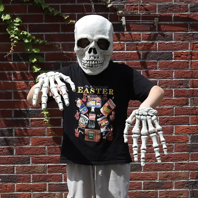 Halloween Full Life Size Head Skull Mask+Skeleton Hand Cosplay Party Games Props • £13.95