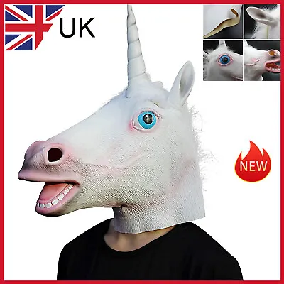 Horse Head Mask Latex Fancy Adult Halloween Horse Head Unicorn Adult Cosplay UK • £7.89