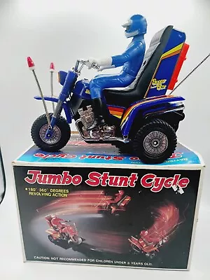 Vintage 1984 Chaun Shin Toy Battery Operated Jumbo Stunt Cycle With Original Box • $55