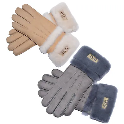 UGG Double Cuff Sheepskin Gloves Premium Australia Sheepskin Wool Womens Mittens • £47.10