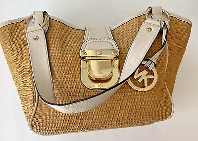 Michael Kors Straw & White Gold Buckle Leather Shoulder Bag/Purse • $35