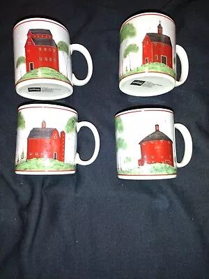 Set Of 4 1998 Warren Kimble Red Barn Coffee Mugs By Sakura Indonesia 12 Ounces • $16