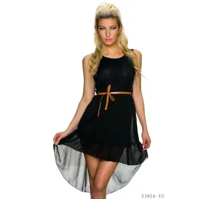 Elegant Sleeveless Mullet Chiffon Dress With Belt Black 34/36/38 #AK1274 • $18.20