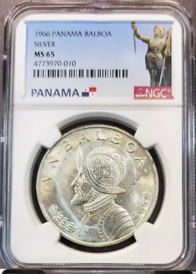 :1966 1-balboa Silver Panama Blast White Gem Ngc Ms65 Low Pop Rare R5 High Grade • $249.95