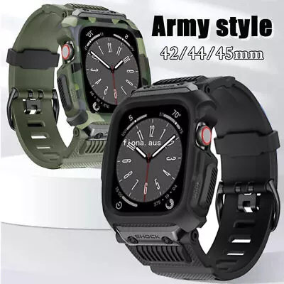 $29.99 • Buy For Apple Watch Series 8 7 6 5 SE 42/45mm Military IWatch Band Strap+Rugged Case