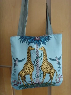 £14.99 • Buy GIRAFFE  EMMA SHIPLEY KRUGER COTTON  FABRIC 13in Tote  Bag MAGNETIC Velvet  BLUE