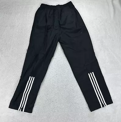 Vintage Adidas Nylon Windbreaker Pants Men Small Black Striped Ankle Zip Y2K • $25