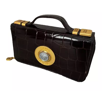 GIANNI VERSACE Rare Vintage 90's Dark Brown Patent Leather Bag • $250