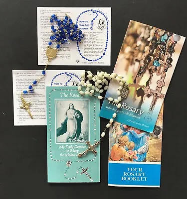 (7) Vintage Rosary Beads Blue White  Prayer Guides Booklets Baptism Communion • $6