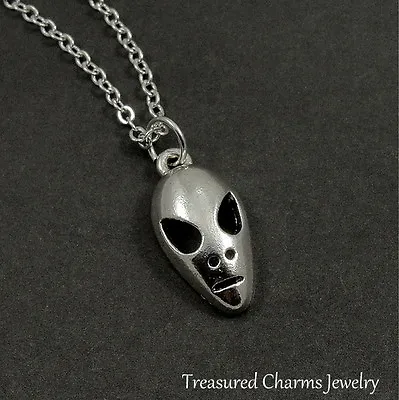 Silver Alien Head Necklace - Martian UFO Outerspace Extraterrestrial Charm NEW • $15.95