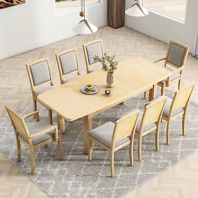 9-Piece Wooden Dining Set W/ 6 Armless Chairs 2 Arm Chairs & Extendable Table • $1180