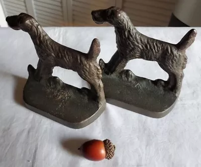 Vintage Cast Iron Irish Setter Dog Bronzed Bookends 4 X 4  2 Lbs. Adorable • $24.75