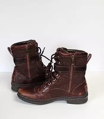 UGG KESEY Brown Waterproof Leather Boots Ankle Lined Size 7.5 Womens • $24.95