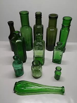 Antique 12 Piece Green Bottle Lot. • $36